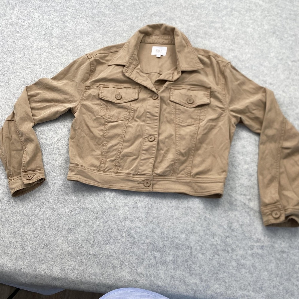 KUT From The Kloth Jacket Womens Large Beige Stretch Twill Cropped Button Front